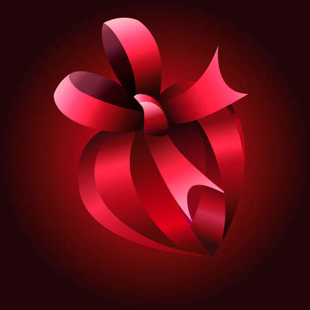 the image of a red heart tied with gift ribbons as a symbol of romantic relationships for the design of gift and greeting cards, mail messagesのイラスト素材