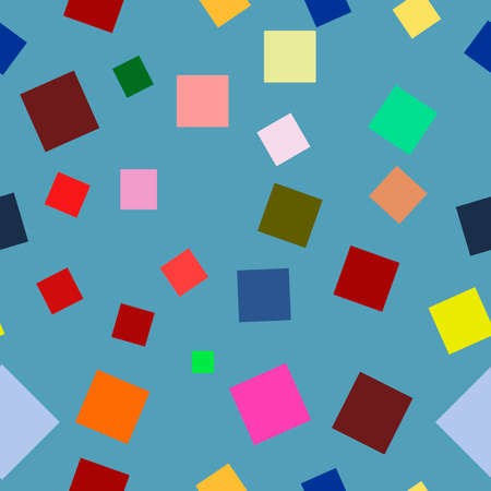 seamless abstract pattern of multicolored squares on a blue background