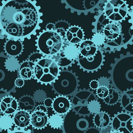 seamless abstract pattern in a technical style of many gears for the decoration of technical and other premises, prints on cars, fabrics, clothing packaging and for decorating book coversのイラスト素材