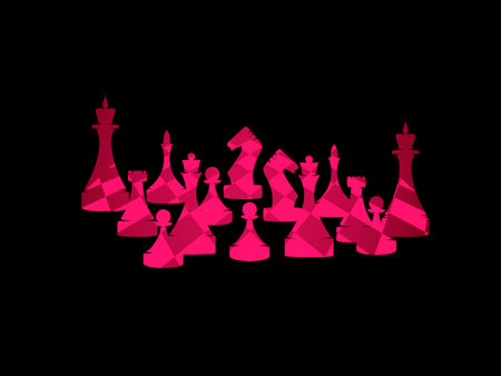 vector illustration depicting chess pieces of dark pink shades on a dark background for printing on advertising banners and posters, clothing, and for the design of chess clubsのイラスト素材
