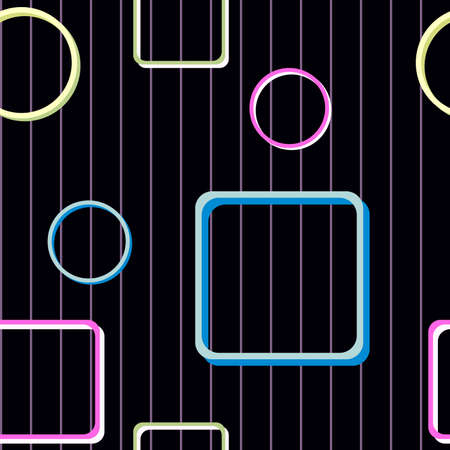 seamless pattern depicting simple colored geometric shapes on a dark blue striped background for prints on textiles, packaging, ceramics, notebook covers, frames and interiorsのイラスト素材