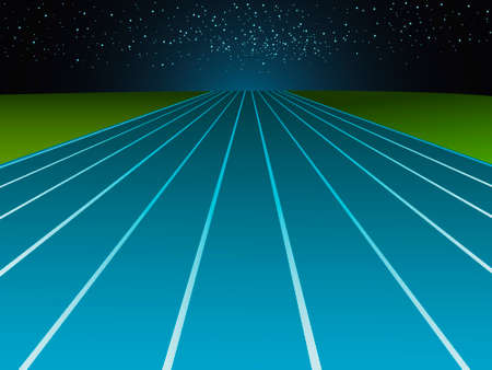 vector illustration depicting running tracks under the starry sky for prints on banners, postcards and for interior design and logos in a sporty styleのイラスト素材