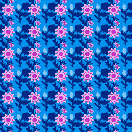 seamless pattern in the form of a floral ornament in blue-pink tones for prints on fabrics, clothes,...