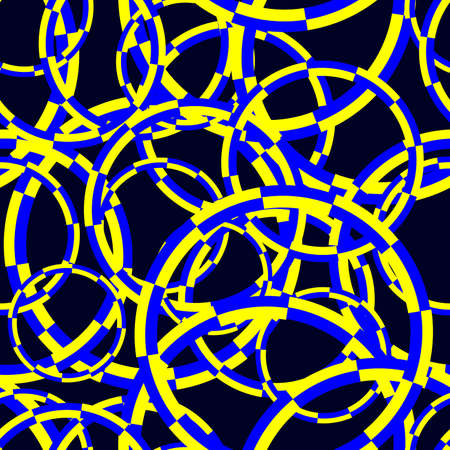 seamless pattern of blue-yellow circles on a dark background for prints on fabrics, packaging, ceramics, covers and other surfaces, as well as for decorating holidays in national colorsのイラスト素材