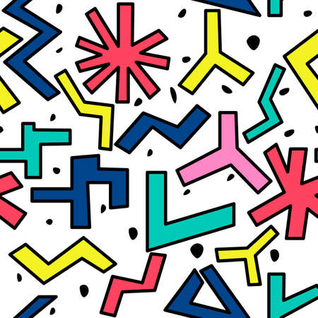 seamless pattern of randomly located figures on a white background for printing on fabric, clothing, packaging and for decorating various surfaces in a teenage style.のイラスト素材