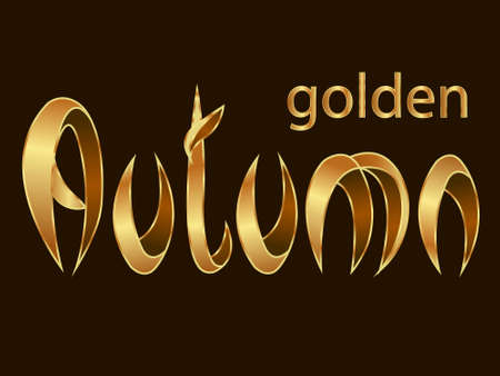 vector illustration with the image of writing golden autumn in gold tones for the design of postcards, banners, messages, illustrations and for room designのイラスト素材