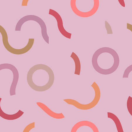seamless pattern in the form of circles and variegated ribbons on a pink background for prints on fabrics, packaging, bedding and for decorating interiors in a children's styleのイラスト素材