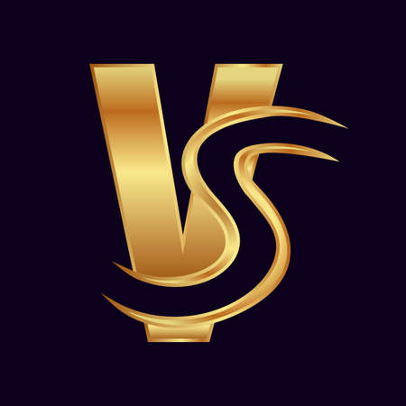 illustration depicting a two-letter v and s symbol in gold tones for printing on clothing, packaging, postcards, internet splash screens, leaflets and interior itemsのイラスト素材