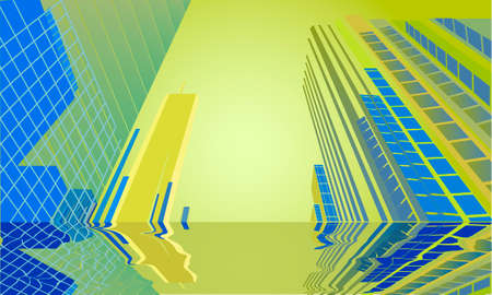 illustration depicting an urban background in yellow and blue tones for printing on banners, postcards, flyers, as well as for decorating interiors in an urban styleのイラスト素材