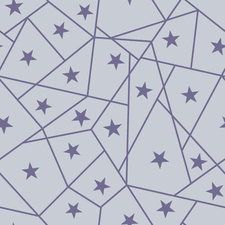 seamless abstract pattern depicting a background separated by lines and stars in pale blue tones for fabric prints, packaging, covers and backdropsのイラスト素材
