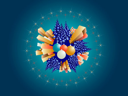 vector abstract illustration with a stylized image of the planet, decorated in the New Year's style, for printing banners, greeting cards, and for decorating the interior in the New Year's styleのイラスト素材
