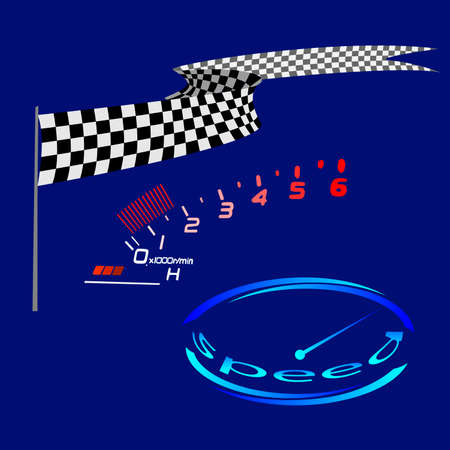 illustration with a stylized image of a car speedometer and a checkered flag for designing illustrations and interiors on an auto racing themeのイラスト素材