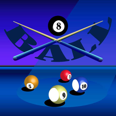 illustration depicting a billiard table and balls on it, the emblem of a billiard game for interior...