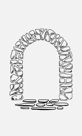 vector image of a stone arch in black and white tones in vintage style for interior design elements, scenes, frames and other illustrationsのイラスト素材