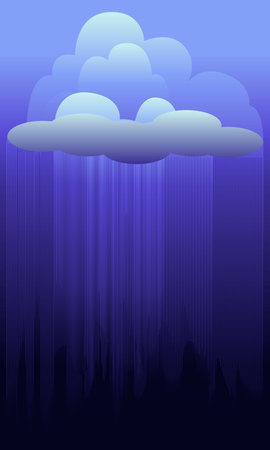 vector illustration depicting rain and clouds in blue tones for the design of backgrounds, windows, cards, interiors, weather sites in the style of natureのイラスト素材
