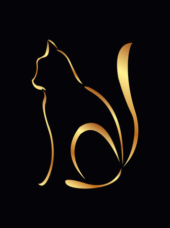 vector illustration with a stylized image of a cat in golden tones on a dark background for the design and manufacture of banners, postcards, signs for veterinary shops, pharmaciesのイラスト素材