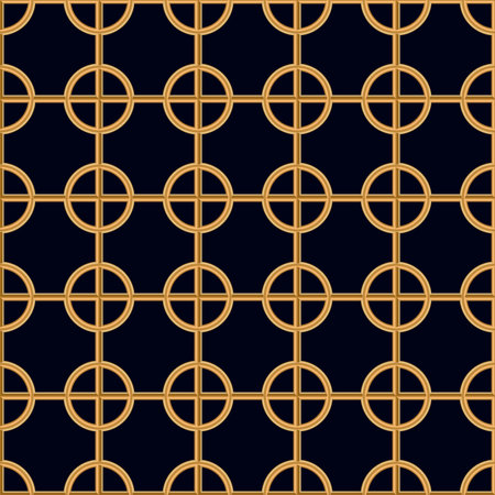 seamless vector pattern in the form of a golden lattice with rings for prints and for interior decoration of rooms and scenesのイラスト素材