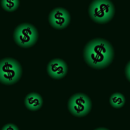 seamless vector pattern with a stylized image of a dollar on a dark background for prints on wallpapers, fabrics, covers, banners and for decorating interiors and scenes in a finanのイラスト素材