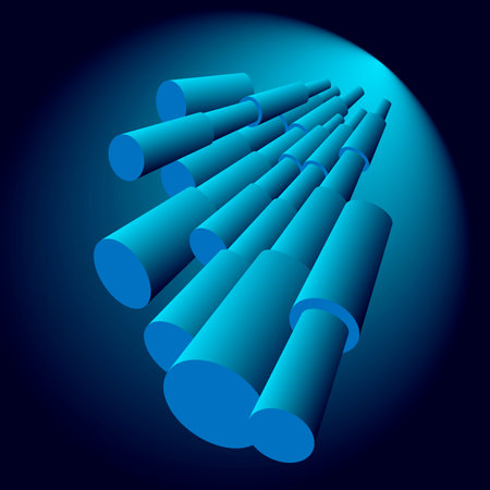 abstract volumetric vector illustration depicting cylindrical shapes in space in blue tones for interior design of rooms, stages and studios in an abstract styleのイラスト素材