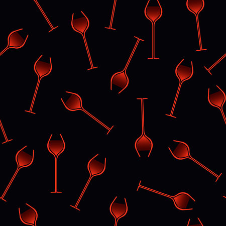 seamless vector pattern in red and black shades with the image of figures resembling a glass of wine for printing on fabrics, packaging, banners and for interior designのイラスト素材