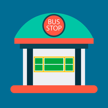 color vector illustration with a simplified image of the bus stop building for printing on postcards, banners, city maps and other illustrationsのイラスト素材