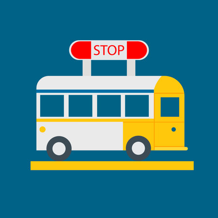 color vector illustration with a simplified image of a bus for printing on postcards, banners, city maps and other illustrationsのイラスト素材