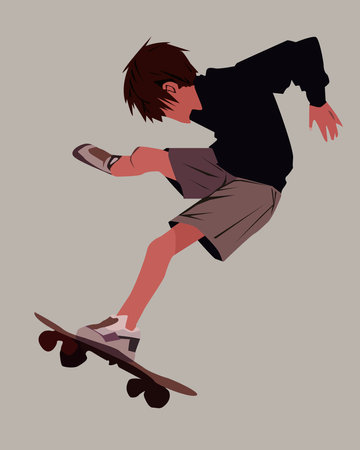 color vector illustration depicting a young man on a skateboard for the design of other illustrations and scenes in the style of active recreation and sportsのイラスト素材