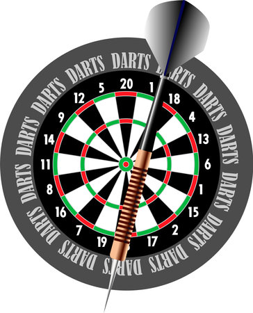 vector color illustration in the form of a sticker with an image of a dart board and dart for prints on T-shirts and for label design, logos in the style of sports and leisureのイラスト素材