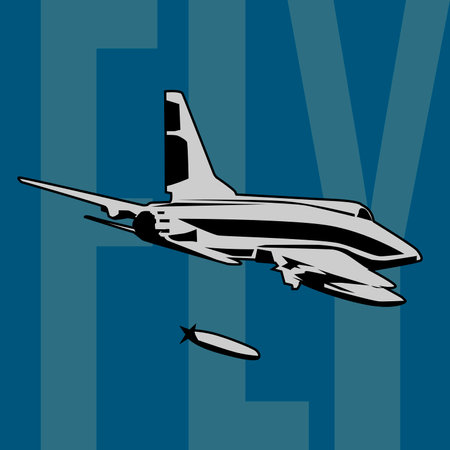 Fighter jet fighter aircraft in flight. Vector illustration in flat styleのイラスト素材