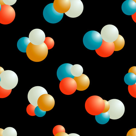 Seamless pattern with multicolored balls on a black backgroundのイラスト素材