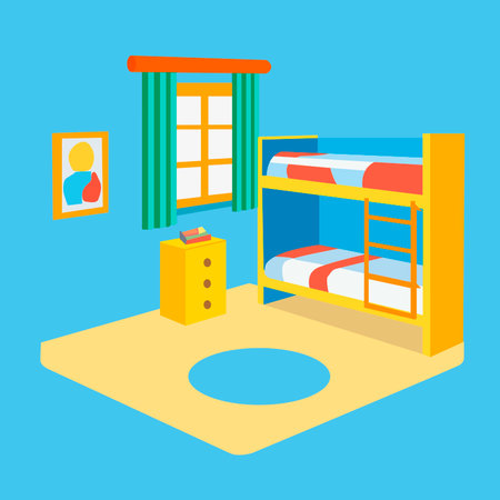 Bunk bed in children's room. Flat design vector illustration.のイラスト素材