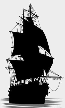 silhouette of a sailboat on a gray background, vector illustrationのイラスト素材