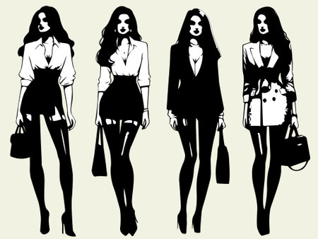 Fashion girls in sketch-style on a light background. Vector illustrationのイラスト素材
