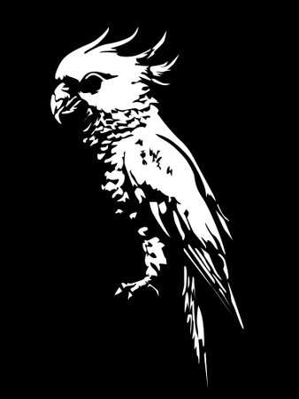 parrot black and white drawing on a black background, vector illustrationのイラスト素材