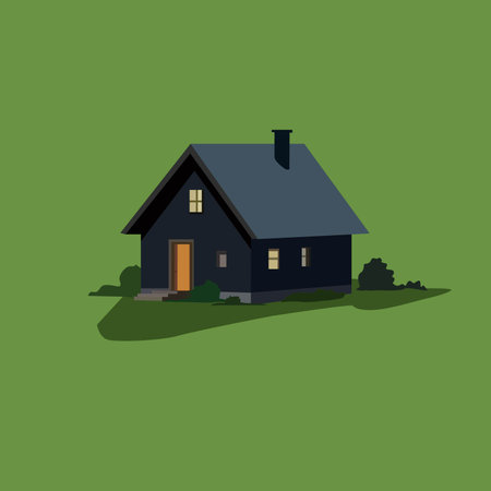 Small house on the green background. Vector illustration in flat style.のイラスト素材