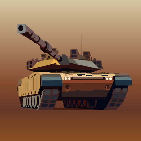 Military tank in a flat style isolated on brown background. Vector illustration.のイラスト素材