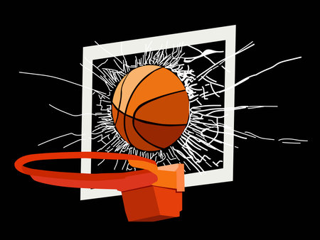basketball ball and basket on a black background. vector illustration of basketballのイラスト素材