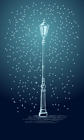 Lamppost against a background of falling snowflakes. Vector illustration.のイラスト素材