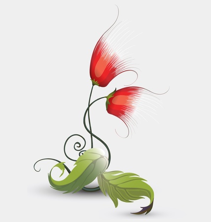 tropical flower with green leafs のイラスト素材