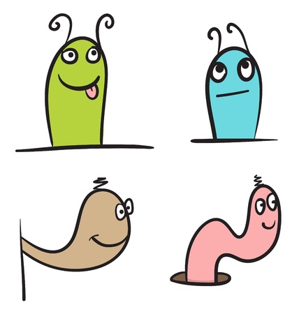 Cartoon cute and smily worms vector setのイラスト素材