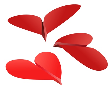 Red paper hearts flying. Vector art conceptのイラスト素材