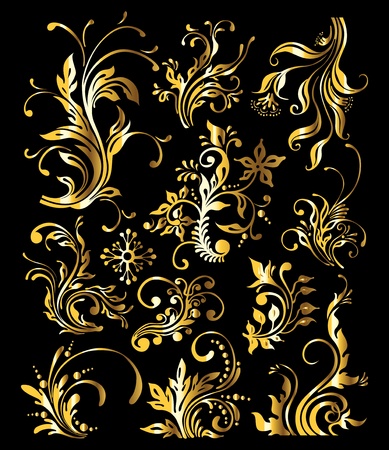 Floral Ornament Set of Vintage Golden Decoration Elementsのイラスト素材