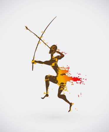 Colorful Illustration of Traditional Ritual Dance. Human Silhouette with Weapon Creative Design.のイラスト素材