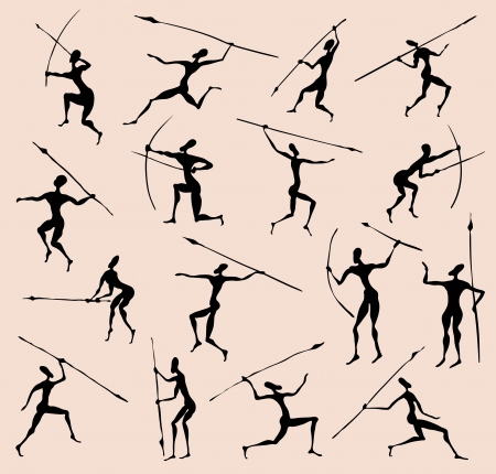 Cave rock painting tribal people silhouettes  setのイラスト素材