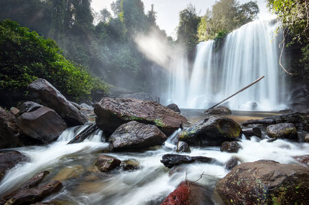 Waterfall landscape panorama. Outdoor hdri photographyの写真素材