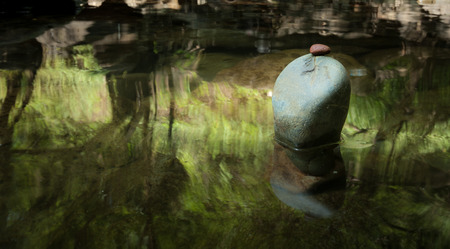 Zen meditation landscape  Calm and spiritual nature environment  Stone balanceの写真素材
