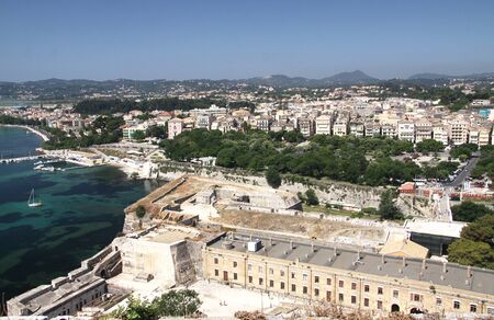 View from the Old Fortress in the capital of the Greek island of Corfuの写真素材