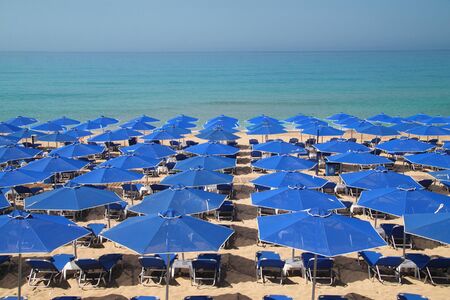 Equipped beach ready for the arrival of the tourist crowdsの写真素材