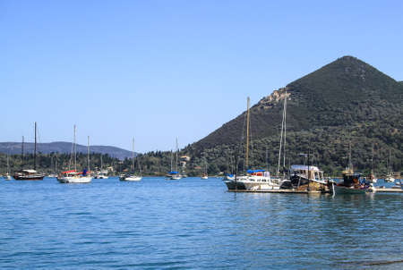 Bay with yachts on Lefkada island. Greeceの写真素材