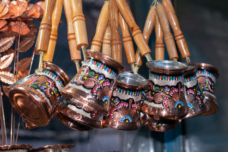 Coppersmith workshop and hand made copper things. Copper Turkish Coffee Cup.